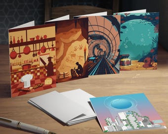 Future World & Discovery Vol. 2 Greeting Card Set - 5 Minimalist Designs - Blank Inside (4.25x5.5 Folded)