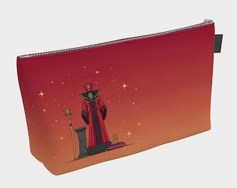 Desert Sorcerer Makeup Bag – Minimalist Flat Illustration – Royal Vizier Villain Cosmetic Pouch with Denim Lining – Canvas Travel Pouch