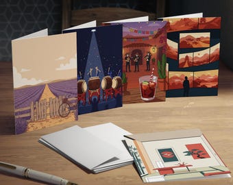 World Pavilion Travel Greeting Card Set - 5 Minimalist Designs - Blank Inside (4.25x5.5 Folded)