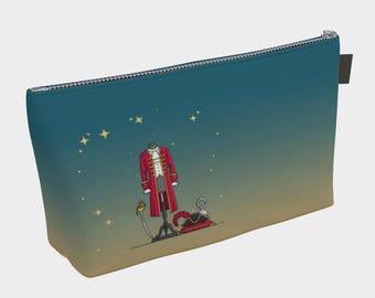 Pirate Captain Makeup Bag – Minimalist Flat Illustration – Swashbuckling Storybook Pouch with Denim Lining – Canvas Travel Pouch