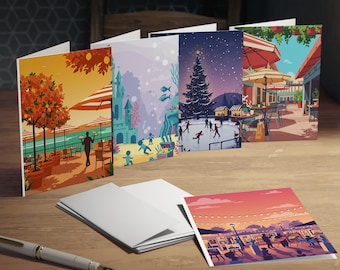 Marketplace Hub Vol. 1 Greeting Card Set - 5 Minimalist Designs - Blank Inside (4.25x5.5 Folded)