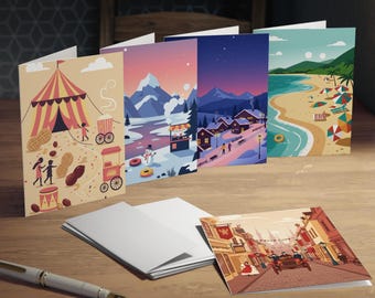 Theme Park Vol. 3 Greeting Card Set - 5 Minimalist Designs - Blank Inside (4.25x5.5 Folded)