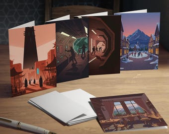 Theme Park Vol. 6 Greeting Card Set - 5 Minimalist Designs - Blank Inside (4.25x5.5 Folded)