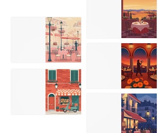 European Cafe Scene Greeting Cards 5-Pack | Blank Note Cards