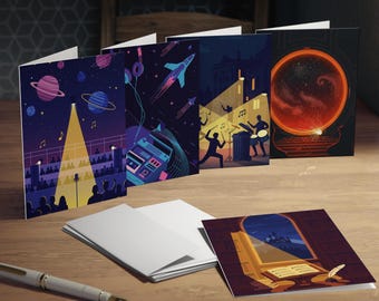 Future World Highlights Greeting Card Set - 5 Minimalist Designs - Blank Inside (4.25x5.5 Folded)