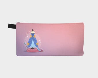 Princess Dress Pencil Case – Whimsical Flat-Illustration Zipper Pouch for Makeup, Art Supplies & Travel