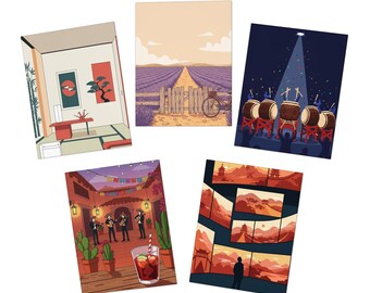 World Pavilion Travel Greeting Card Set - 5 Minimalist Designs - Blank Inside (4.25x5.5 Folded)