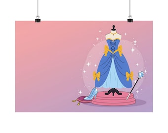 Enchanted Boutique Dress Illustration – Minimalist Whimsical Wall Art (18x12 Poster)