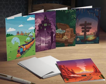 Adventure & Frontier Greeting Card Set - 5 Minimalist Designs - Blank Inside (4.25x5.5 Folded)