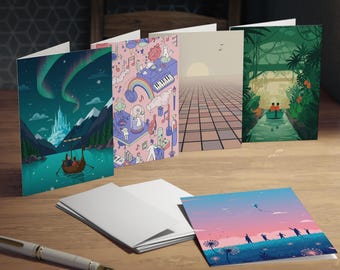 Future World & Discovery Vol. 1 Greeting Card Set - 5 Minimalist Designs - Blank Inside (4.25x5.5 Folded)