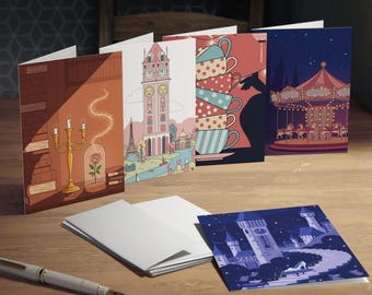 Fairy-Tale Fantasy Greeting Card Set - 5 Minimalist Designs - Blank Inside (4.25x5.5 Folded)