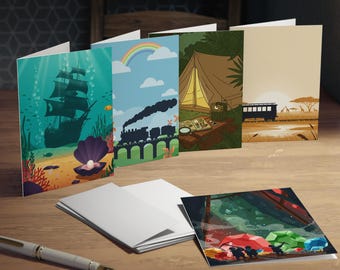 Theme Park Vol. 4 Greeting Card Set - 5 Minimalist Designs - Blank Inside (4.25x5.5 Folded)