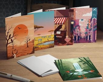 Theme Park Vol. 2 Greeting Card Set - 5 Minimalist Designs - Blank Inside (4.25x5.5 Folded)