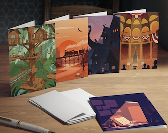 Theme Park Vol. 1 Greeting Card Set - 5 Minimalist Designs - Blank Inside (4.25x5.5 Folded)