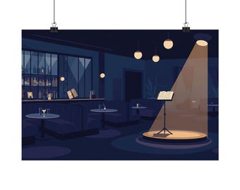 Vintage Jazz Club Wall Art Print – Minimalist Flat Retro Illustration (18x12 Poster)