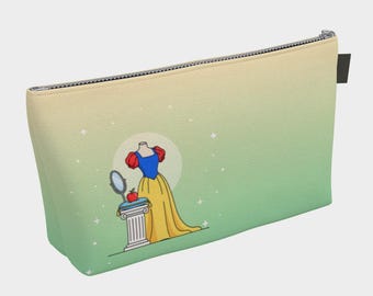 Storybook Apple Princess Makeup Bag – Minimalist Flat Illustration – Fairest Maiden Cosmetic Pouch with Denim Lining – Canvas Travel Pouch