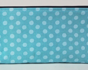 Blue polka dot pencil case / fabric makeup bag / small travel pouch / cosmetic brush pouch / back to school gift