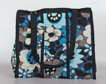 SALE Retro blue floral tote bag / fabric tote bag / over the shoulder bag / work bag / gift for her
