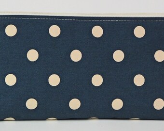 Charcoal grey polka dot pencil case / fabric makeup bag / small travel pouch / cosmetic brush pouch / back to school gift