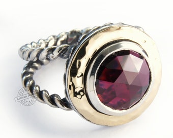 Silver Rope Ring with Red Garnet