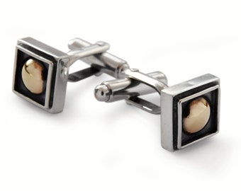 Square Silver Cufflinks with Gold Circle