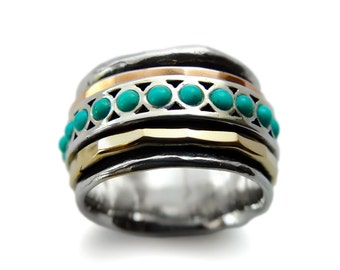 Mixed metals band with Turquoise spinner