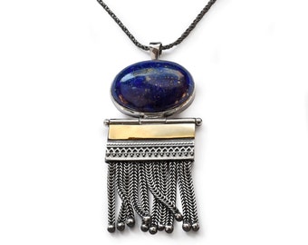 Lapis Lazuli two tones tassel necklace