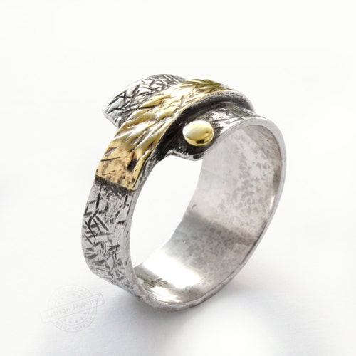 Rustic shops mixed metal rivet ring