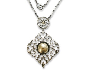 Two Tone Y Necklace with Lace Charm