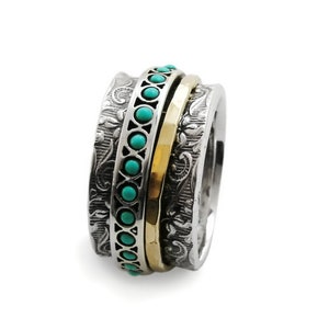 Floral wide spinner ring with Turquoise image 1