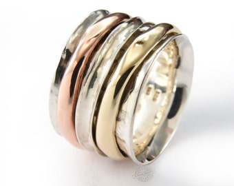 Wide Spinner Ring with Rose and Yellow Gold