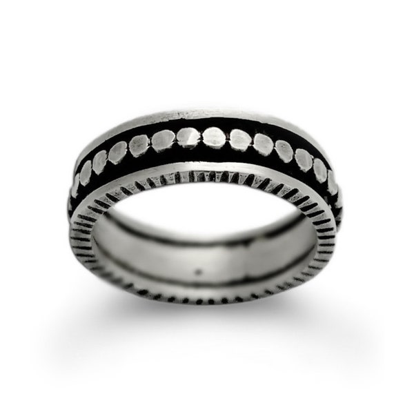 Rustic dotted silver spinner ring for men