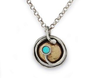 Silver necklace with two tone pendant and Blue Opal