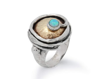 Rustic two tone ring with blue Opal