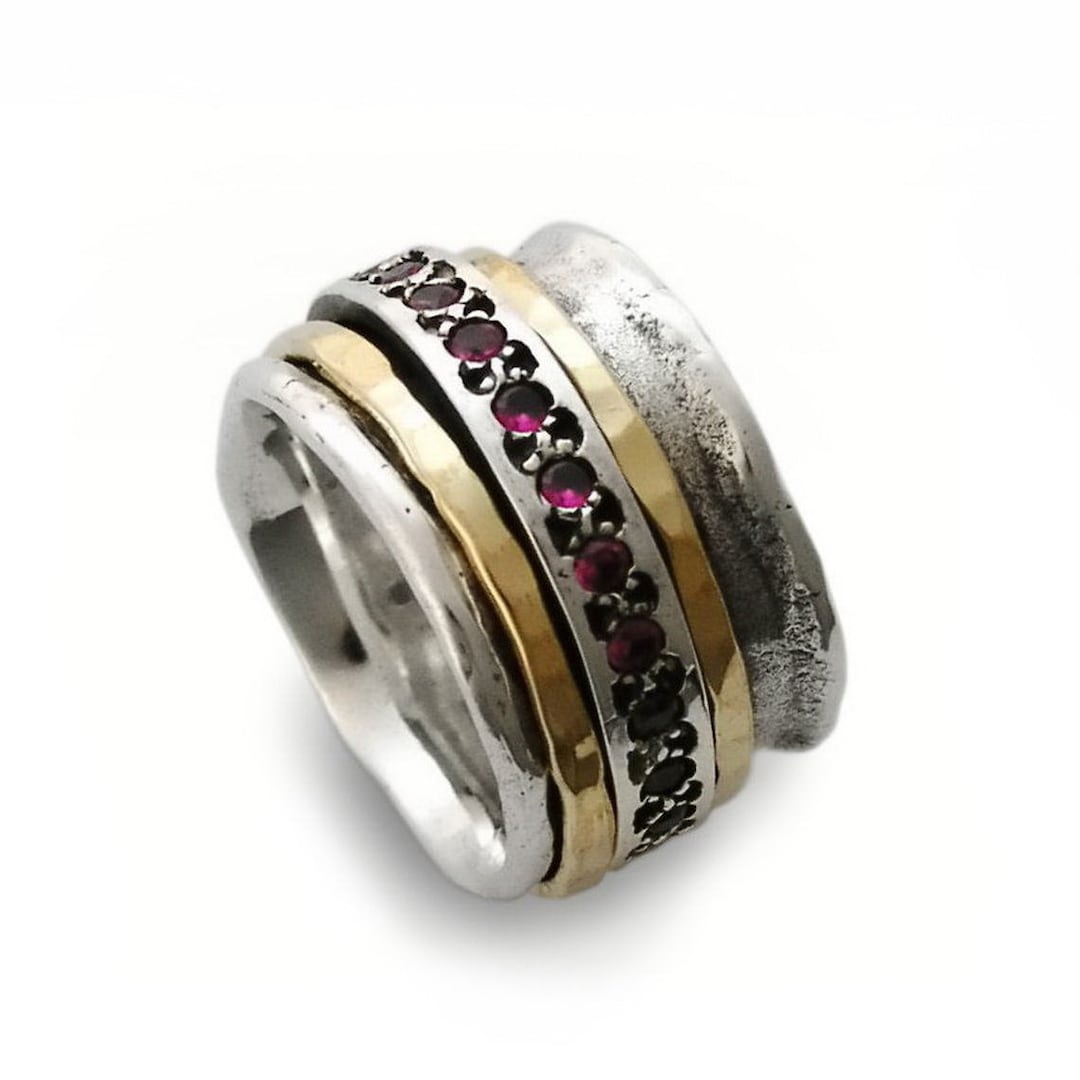 Rubymotion Spinner Rings Rustic Spinner Ring With Gold and Ruby - Etsy