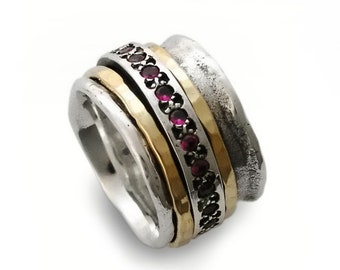 For Kas Spinner ring with Gold and Ruby