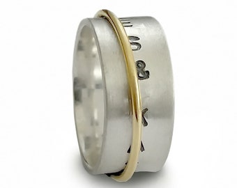 Two tone Spinner ring with personalized monogram engraving