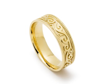 Anillo de banda grabado en oro para hombres y mujeres