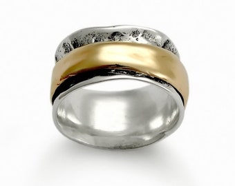 Rustic silver and gold spinner ring