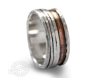 Silver and Copper Rustic Ring for Men