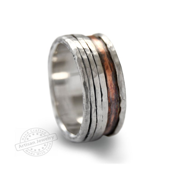 Silver and Copper Rustic Ring for Men