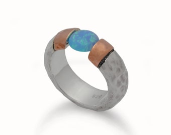 Hammered Silver and Rose Gold band with Opal