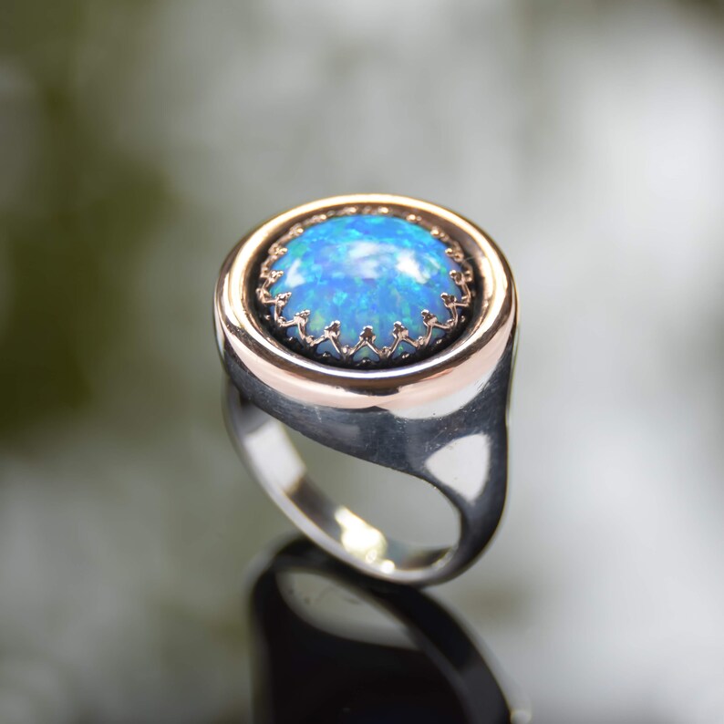 Oval Opal ring with Rose Gold braid image 5