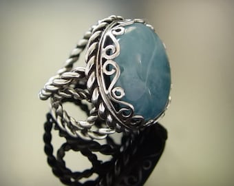 Large Silver cable ring with Blue Jade