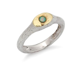 Textured Silver and Gold ring with Opal