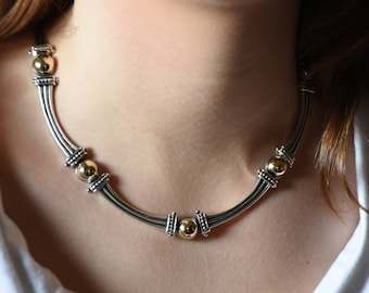 Ethnic Silver and Gold Collar Necklace
