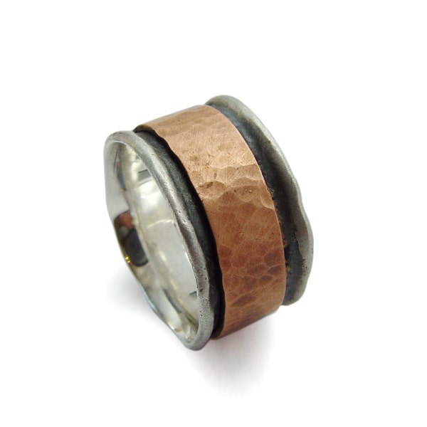 Copper and Silver Spinner Ring for Men