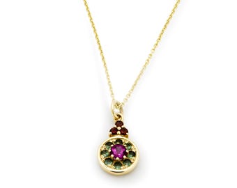 Elegante collar con colgante de rubí, espinela y granate