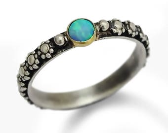 Dainty floral silver band with Opal