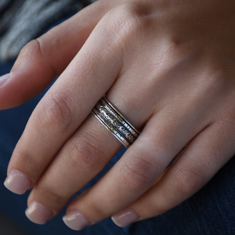meditation ring fidget ring Anxiety Ring unisex ring Worry Ring silver spinner ring with three spinners spinner ring gift for her